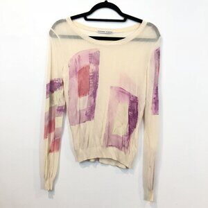 Liviana Conti Womens Abstract Print Long-Sleeve Sheer Sweater Top Size M READ